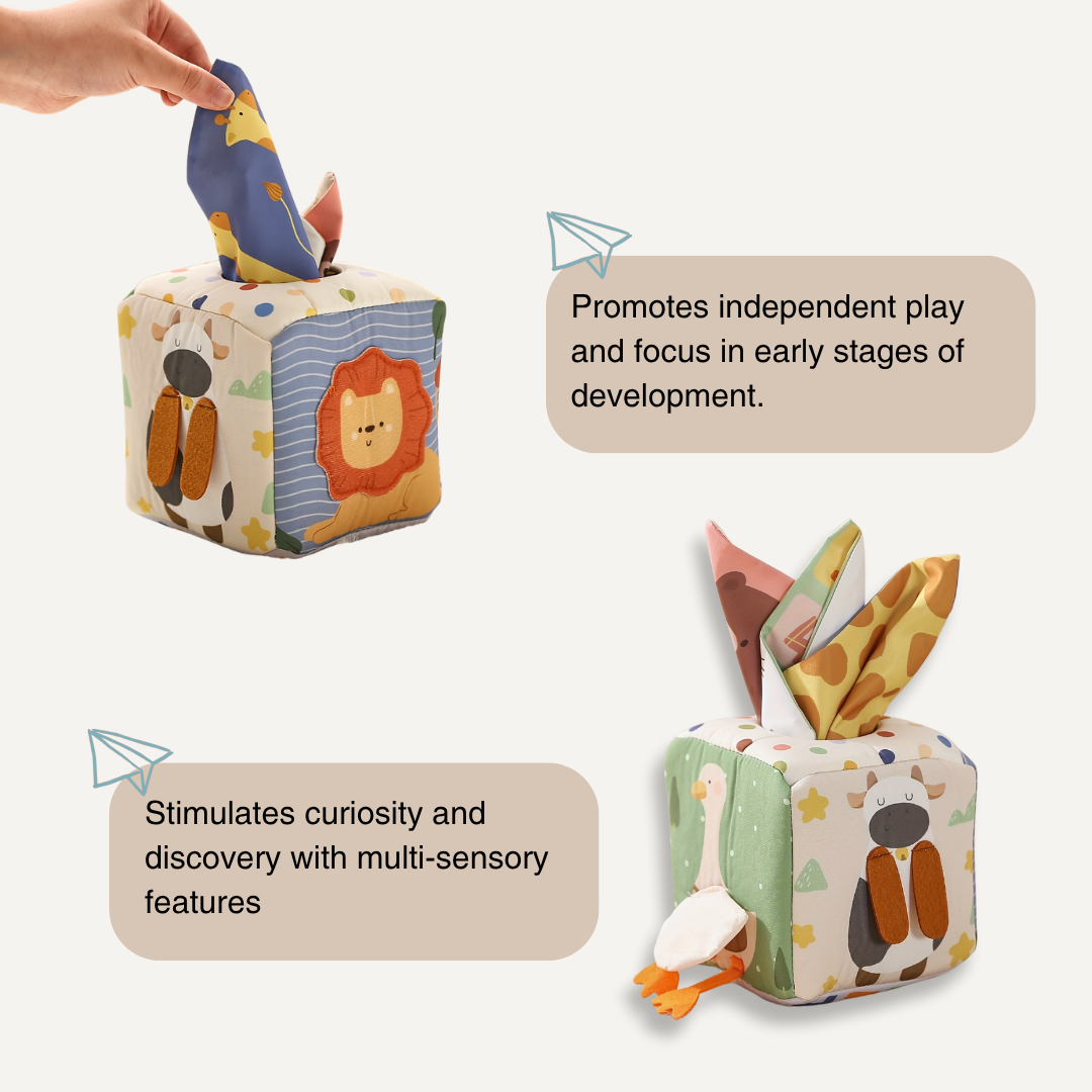 Soft Sensory Tissue Box Toy – Crinkle & Pull Cube