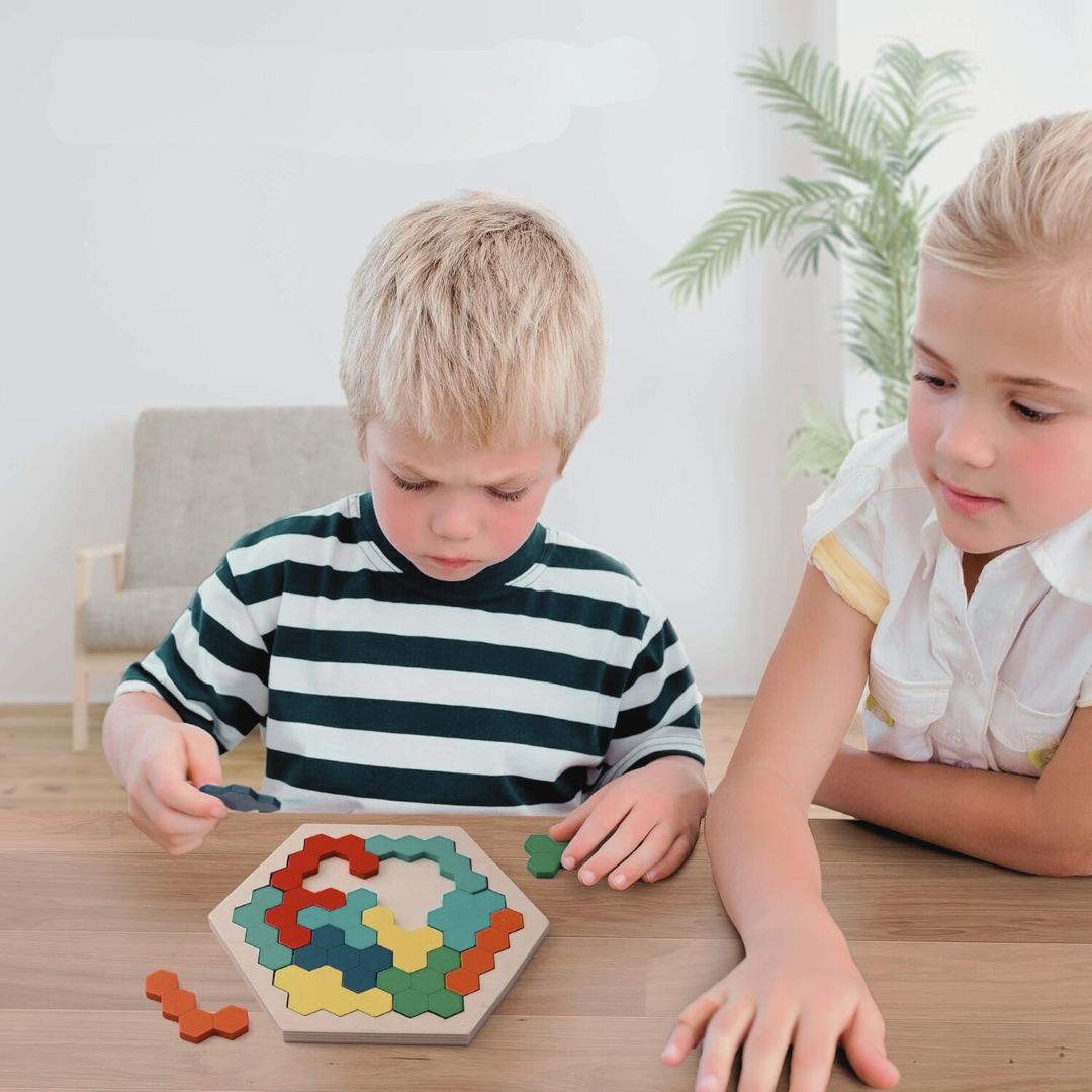 Wooden Hexagon Puzzle – Creative Thinking & Pattern Challenge Toy
