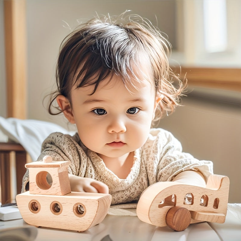 Wooden Vehicle Trio – Car, Airplane & Boat Set-Toyfetti