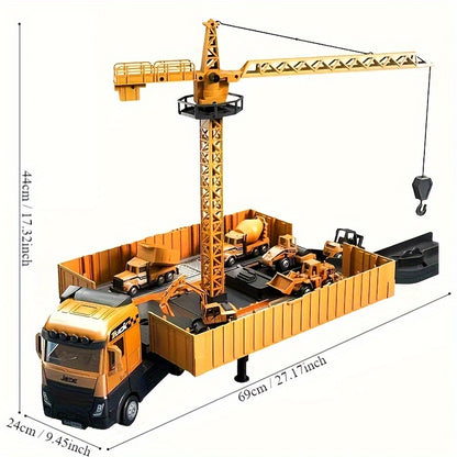 Jumbo Alloy Container Truck Set with Multi-Function Crane – Heavy-Duty Fun for Future Builders!