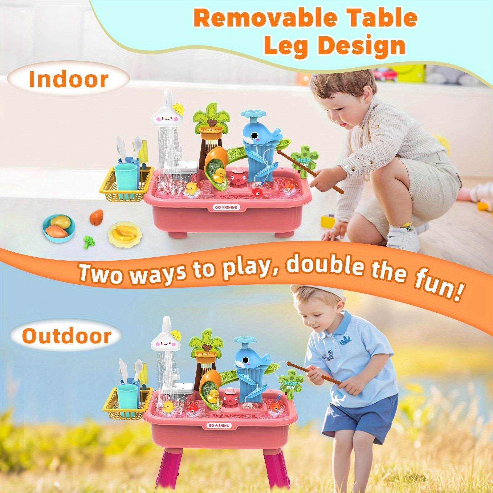 Water Table – Multifunctional Outdoor Play Station with Pump, Faucet, and Sand Area-Toyfetti