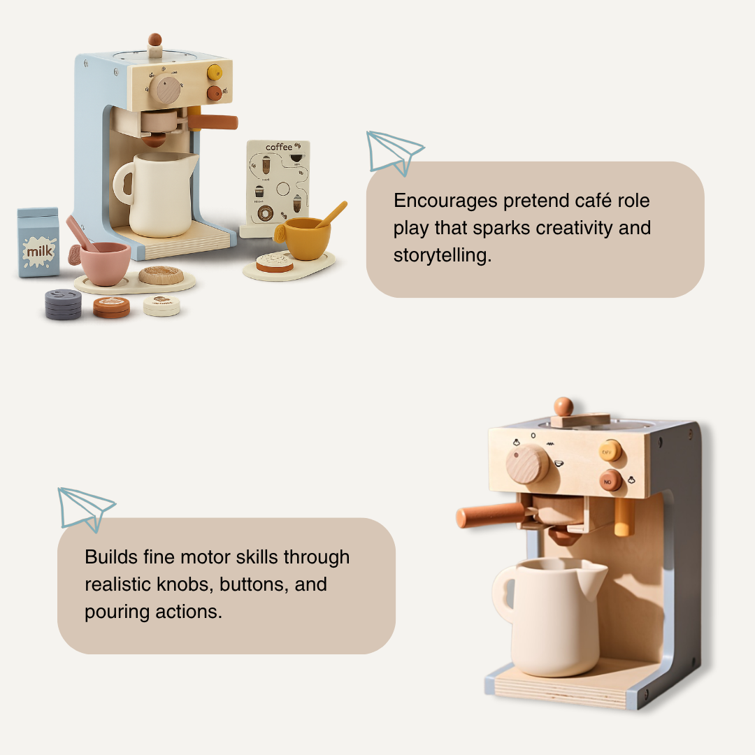 Title Mini Barista Wooden Coffee Maker Playset – Pretend Espresso Machine