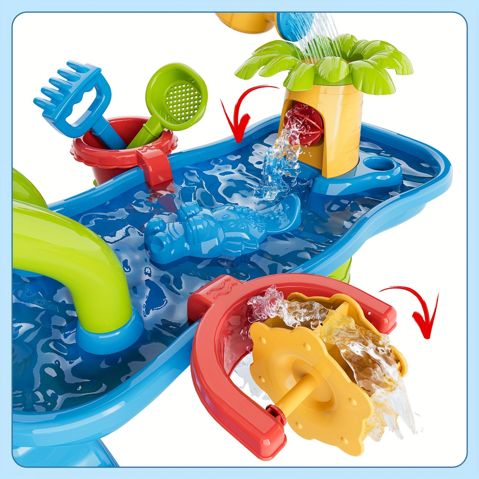 TEMI 4-Tier Multifunctional Kids Sand & Water Play Table with Slide – Summer Fun for Curious Minds-Toyfetti