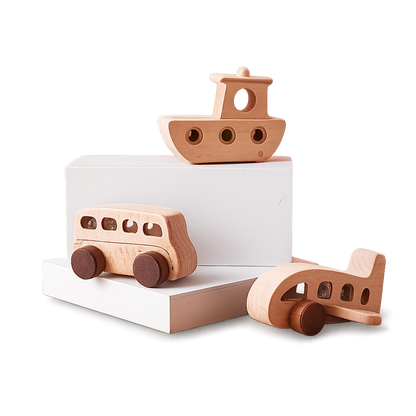 Wooden Vehicle Trio – Car, Airplane & Boat Set-Toyfetti