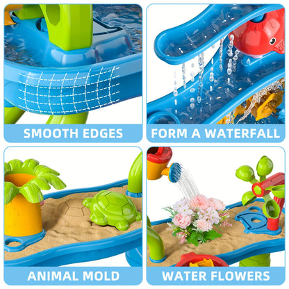 TEMI 4-Tier Multifunctional Kids Sand & Water Play Table with Slide – Summer Fun for Curious Minds-Toyfetti