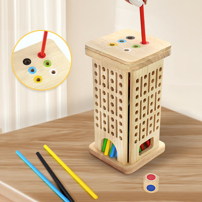 3-in-1 Wooden Stacking Tower Game – Tall Builder, Puzzle, and Pulling Stick Challenge