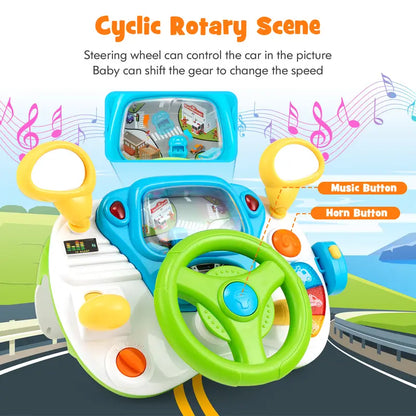 COSTWAY All-in-One Driving Simulator for Kids – Steering Wheel Toy with Seat, Lights & Sounds
