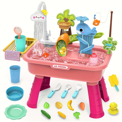 Water Table – Multifunctional Outdoor Play Station with Pump, Faucet, and Sand Area-Toyfetti