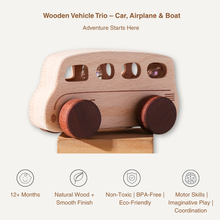 Wooden Vehicle Trio – Car, Airplane & Boat Set