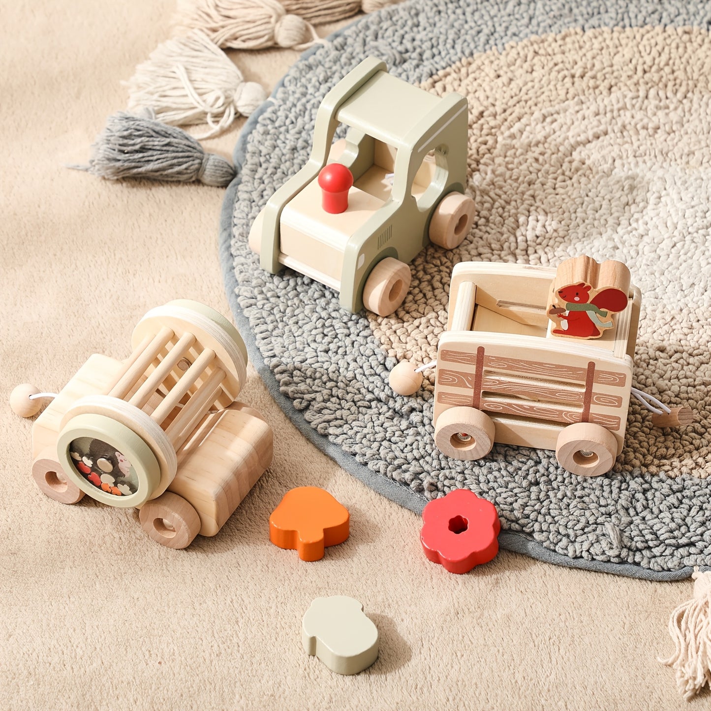 Wooden Train Puzzle Toy – Color & Shape Matching Squirrel-Toyfetti
