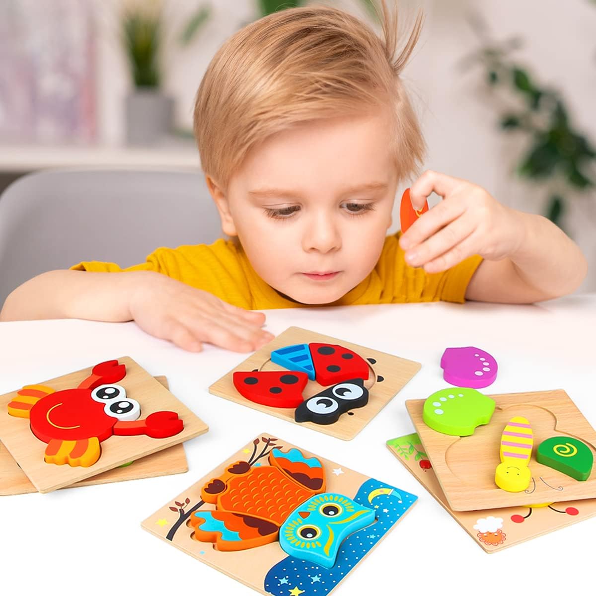 Montessori Animal Puzzles – 6-Piece Wooden Toddler Set for Ages
