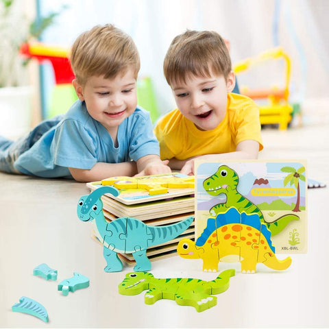 3D Dinosaur Puzzles – 6-Pack Montessori Wooden Set for Toddlers