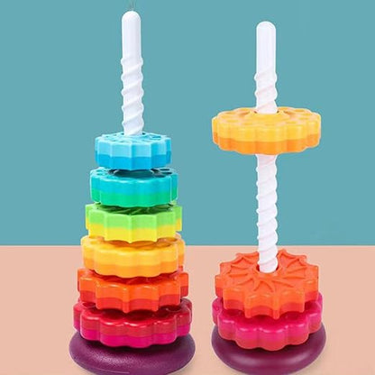 Rainbow Stacking Tower – Spinning Ring Toy for Motor Skills & Color Learning