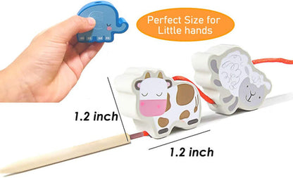 Montessori Wooden Lacing Set – Animals, Fruits & Veggies That Teach Through Play