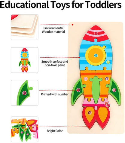 Large Montessori Vehicle Puzzles – 3-Piece Wooden Toddler Puzzle Set