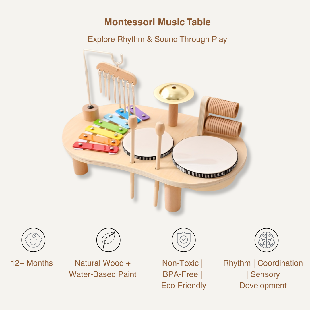 Montessori Music Table – Wooden Instrument Set for Toddlers