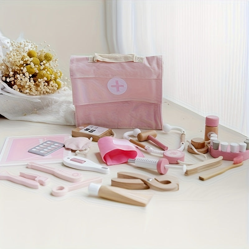 2-in-1 Wooden Doctor & Nurse Role Play Kit – Blue & Pink Pretend Medical Set for Kids