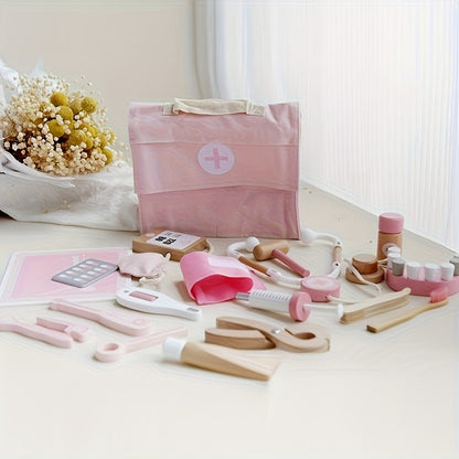 2-in-1 Wooden Doctor & Nurse Role Play Kit – Blue & Pink Pretend Medical Set for Kids