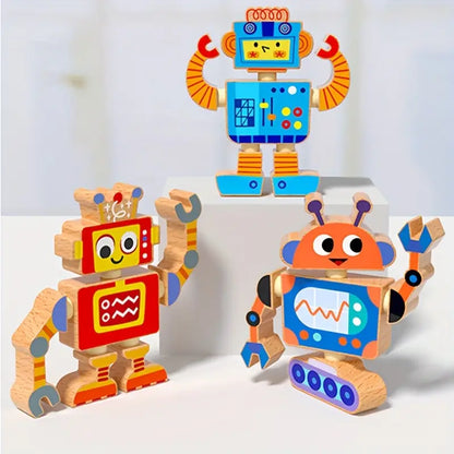 Creative Wooden Robot Assembly Toy – 6-Piece DIY Set