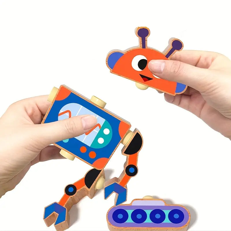Creative Wooden Robot Assembly Toy – 6-Piece DIY Set