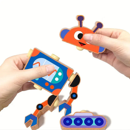 Creative Wooden Robot Assembly Toy – 6-Piece DIY Set