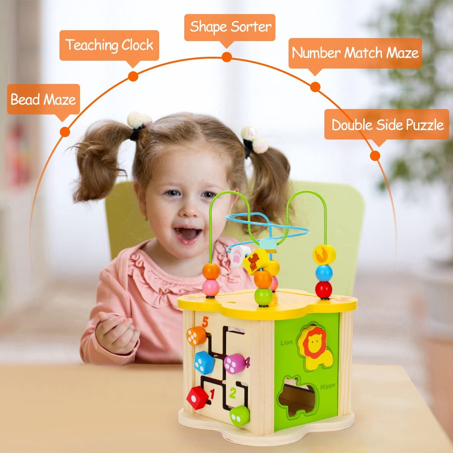 Montessori 6-in-1 Wooden Activity Cube – Multi-Skill Learning Toy for Toddlers