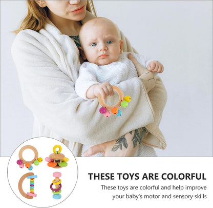 Montessori Wooden Rattles – 4-Piece Natural Sensory Set for Babies