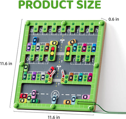Montessori Vehicles Maze Board – Wooden Letter Matching & Fine Motor Puzzle