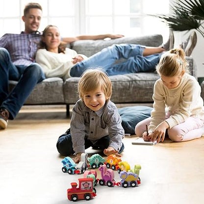 Montessori Wooden Animal Train – Magnetic Numbered Cars for Early Learning Fun!