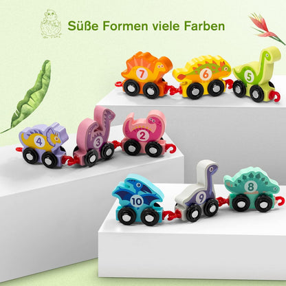 Montessori Wooden Animal Train – Magnetic Numbered Cars for Early Learning Fun!