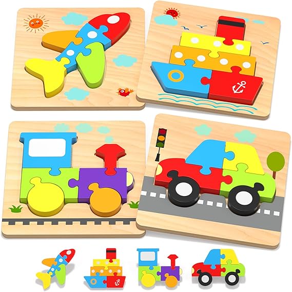 Montessori Animal Puzzles – 6-Piece Wooden Toddler Set for Ages