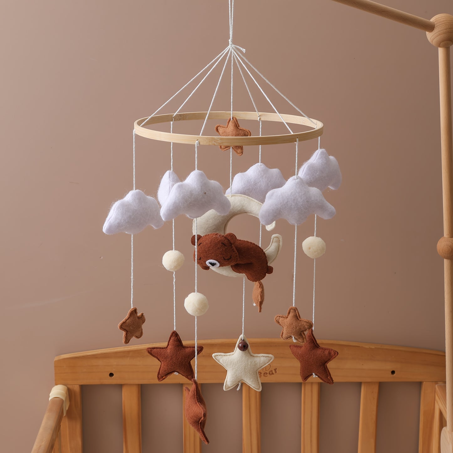 Felt Bear Crib Mobile – Soft Clouds, Stars & Moon Hanging Toy-Toyfetti