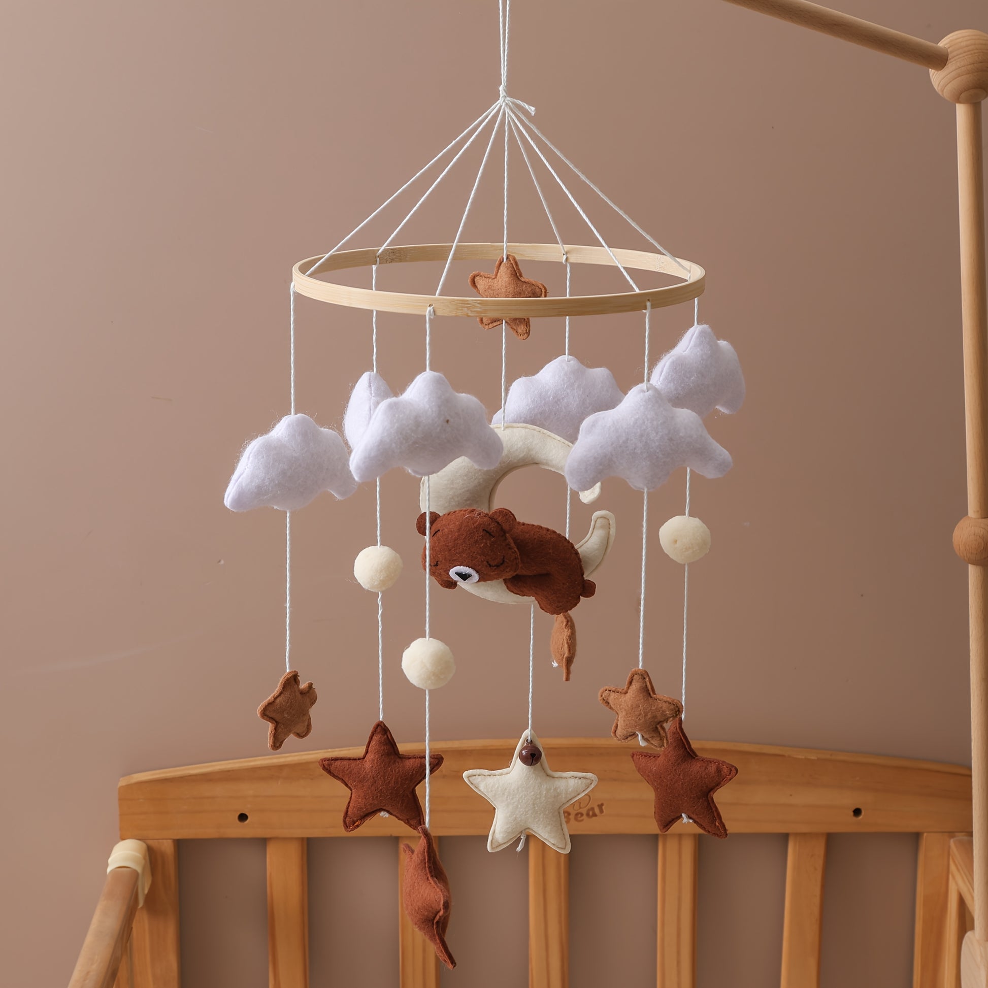 Felt Bear Crib Mobile – Soft Clouds, Stars & Moon Hanging Toy-Toyfetti