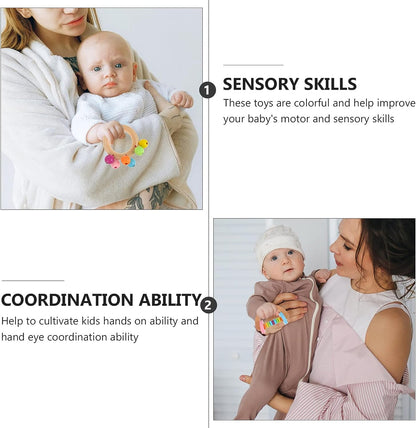 Montessori Wooden Rattles – 4-Piece Natural Sensory Set for Babies