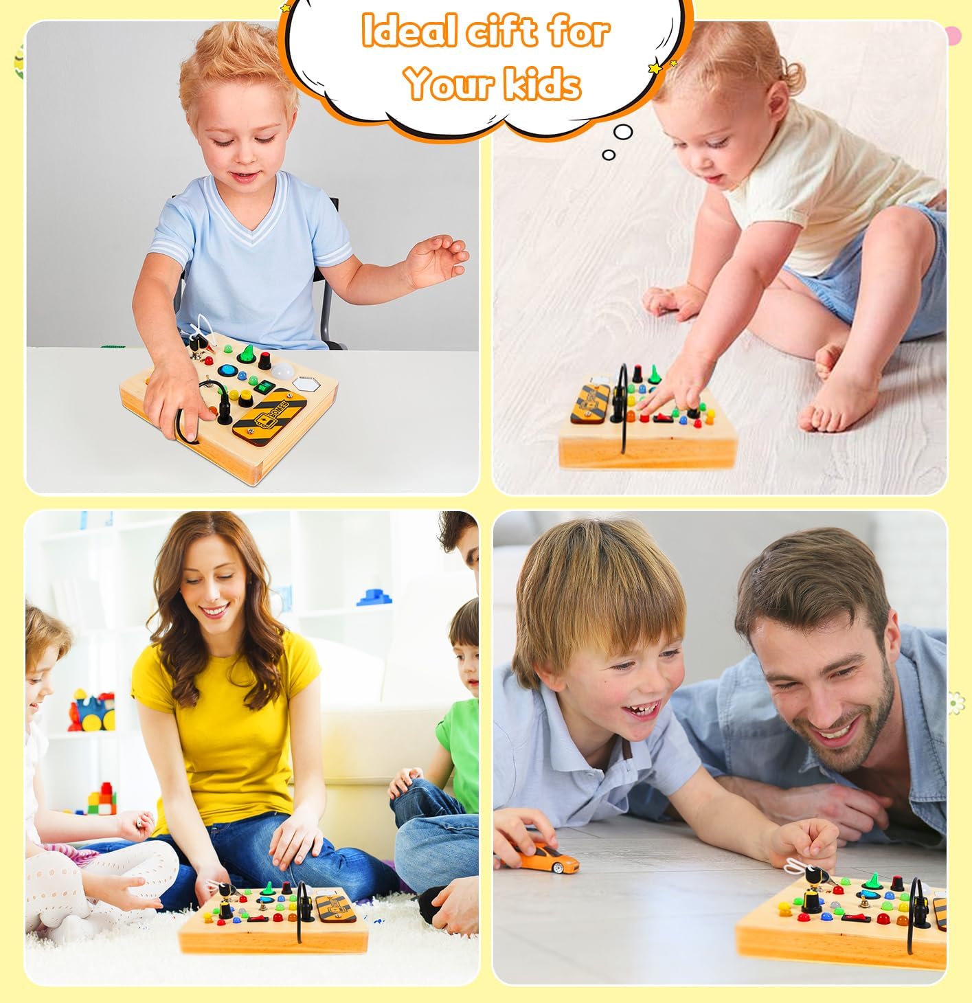 Montessori LED Busy Board – Light-Up Sensory Activity Toy for Ages 1–6