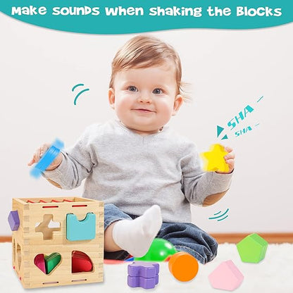 Montessori Shape Sorting Cube – Colorful Wooden Puzzle for Curious Minds