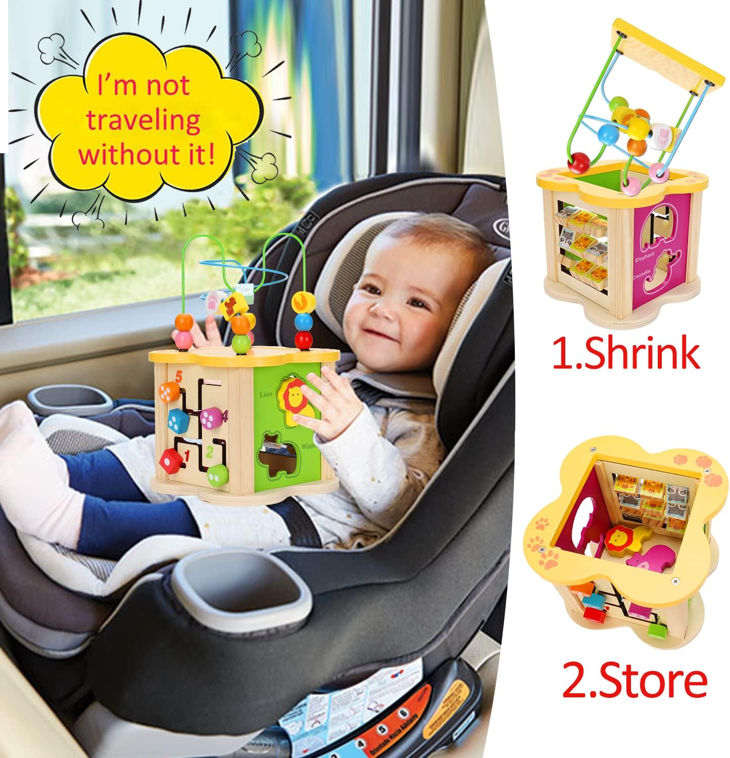 Montessori 6-in-1 Wooden Activity Cube – Multi-Skill Learning Toy for Toddlers