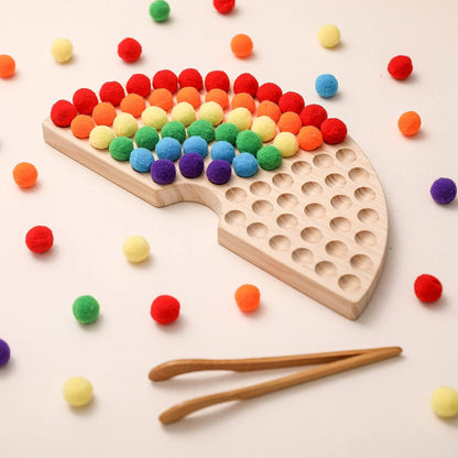 Wooden Peg Board Beads Game – Rainbow Sorting & Counting Toy