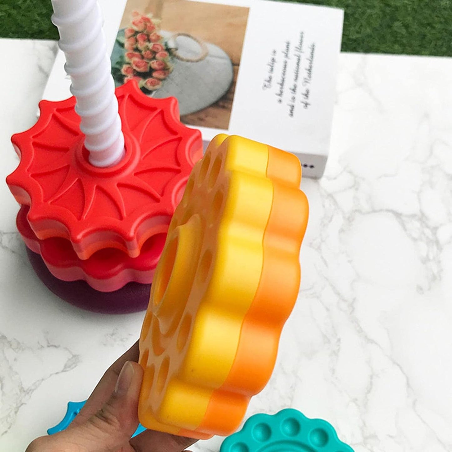 Rainbow Stacking Tower – Spinning Ring Toy for Motor Skills & Color Learning