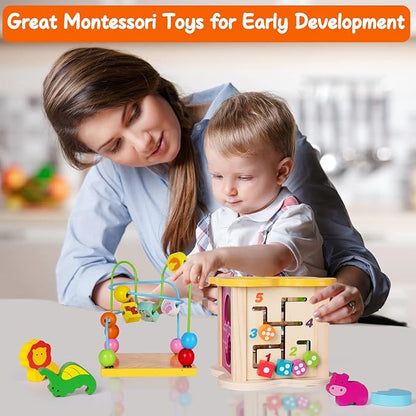Montessori 6-in-1 Wooden Activity Cube – Multi-Skill Learning Toy for Toddlers