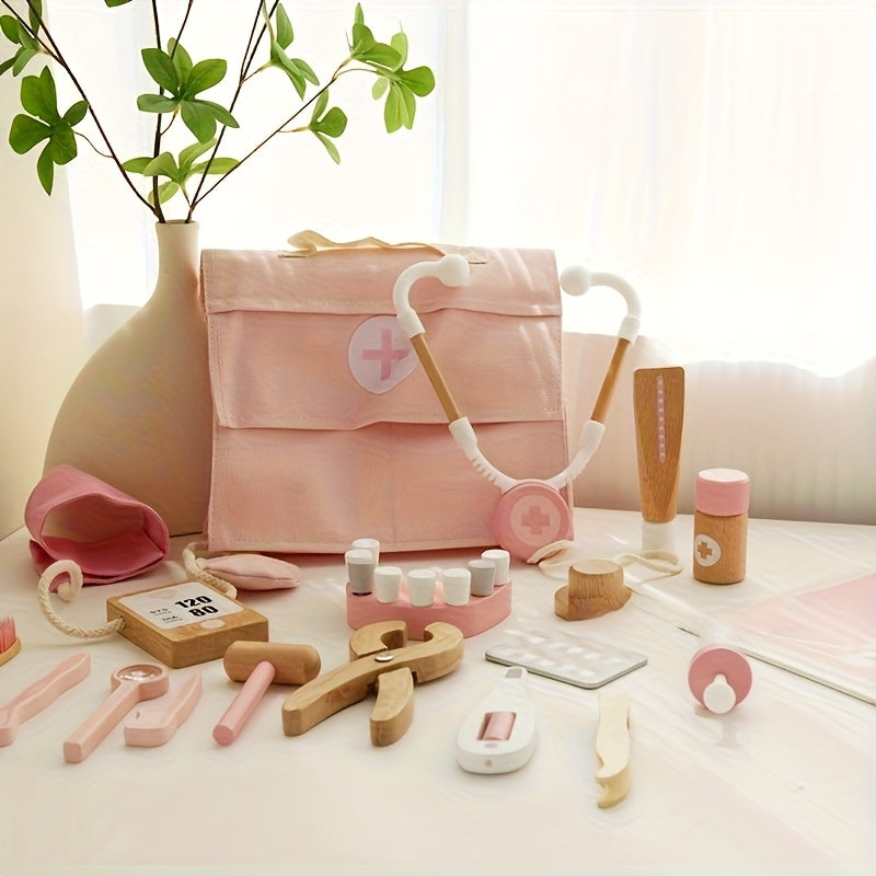 2-in-1 Wooden Doctor & Nurse Role Play Kit – Blue & Pink Pretend Medical Set for Kids