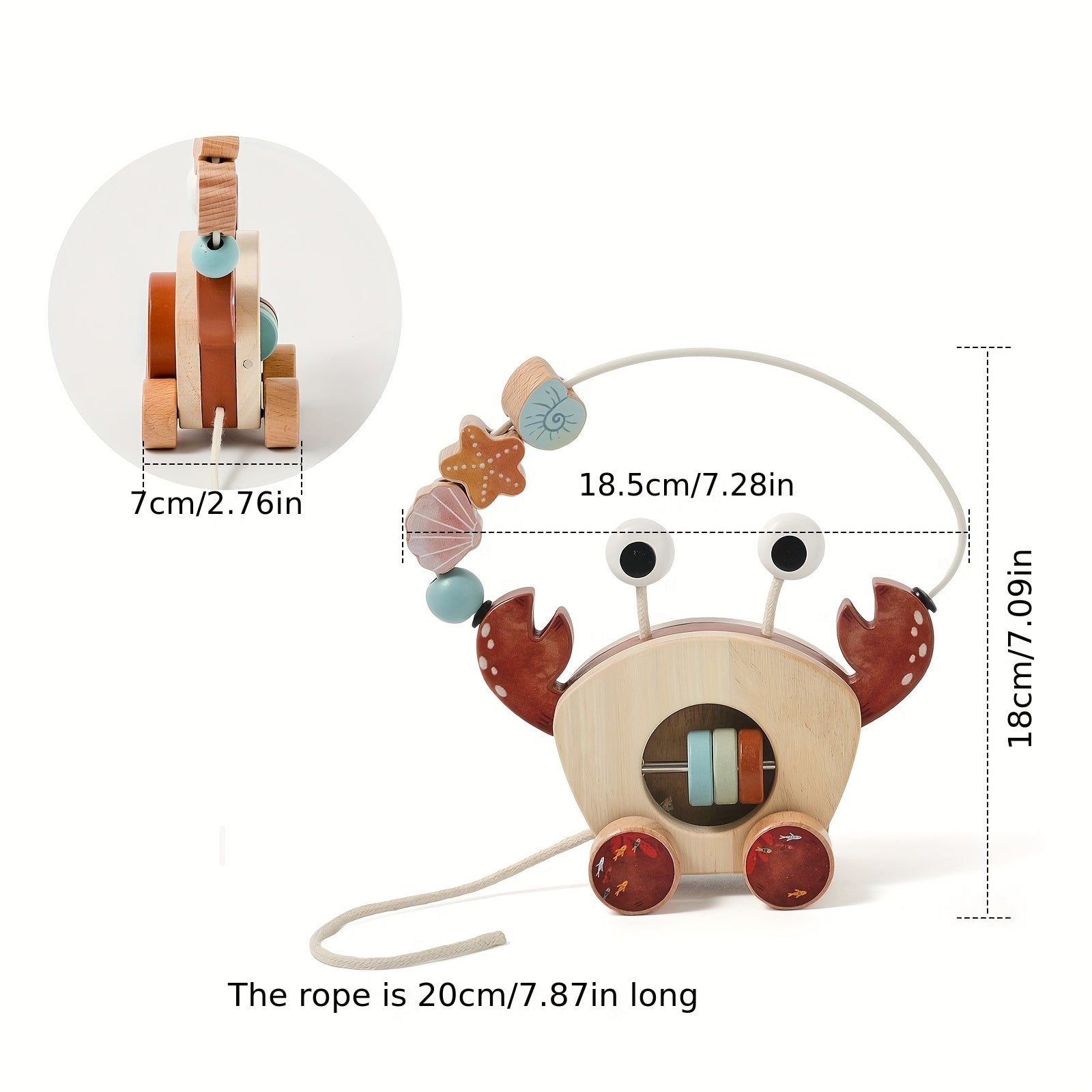 Wooden Pull-Along Crab Toy with Bead Maze-Toyfetti