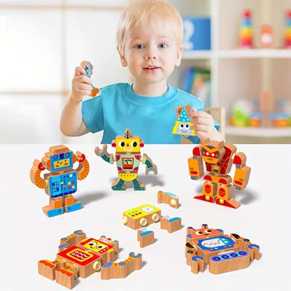 Creative Wooden Robot Assembly Toy – 6-Piece DIY Set