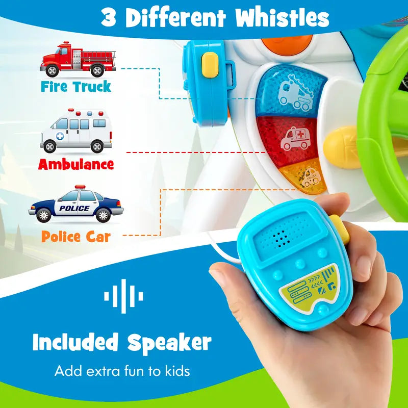 COSTWAY All-in-One Driving Simulator for Kids – Steering Wheel Toy with Seat, Lights & Sounds