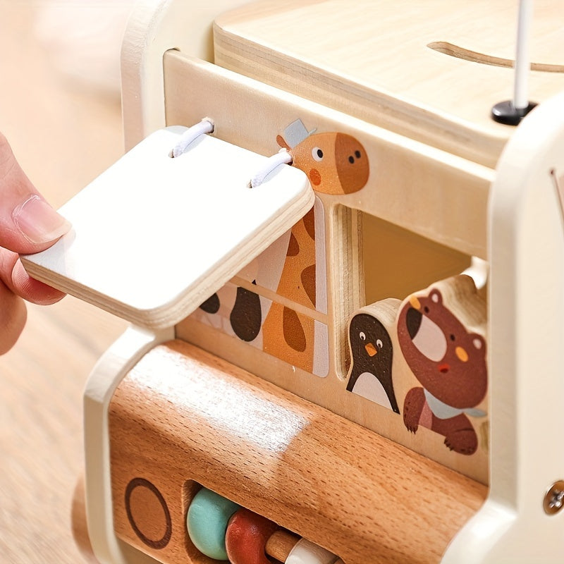 Wooden Animal Activity Bus – 6-in-1 Early Learning Maze, Shape Sorter-Toyfetti
