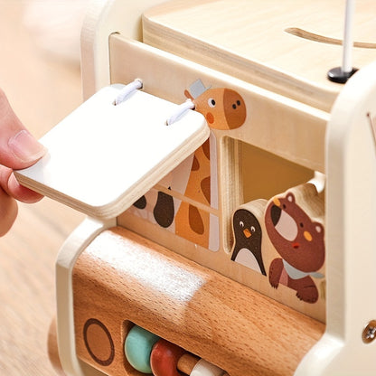 Wooden Animal Activity Bus – 6-in-1 Early Learning Maze, Shape Sorter-Toyfetti