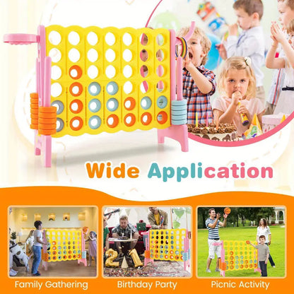 COSTWAY Jumbo 4-in-1 Game Set – Giant Connect 4 Board with Basketball Hoop & Ring Toss