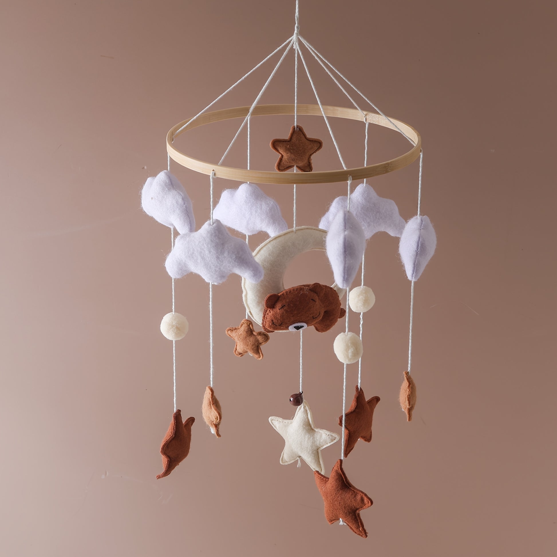 Felt Bear Crib Mobile – Soft Clouds, Stars & Moon Hanging Toy-Toyfetti