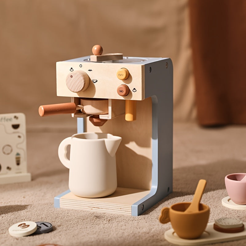 Title Mini Barista Wooden Coffee Maker Playset – Pretend Espresso Machine-Toyfetti