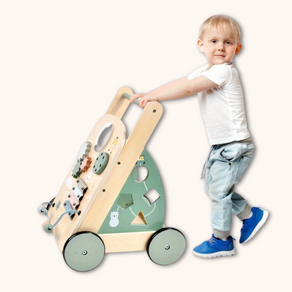 Montessori Baby Walker – 7-in-1 Wooden Push Toy with Xylophone, Gears & Shape Blocks-Toyfetti